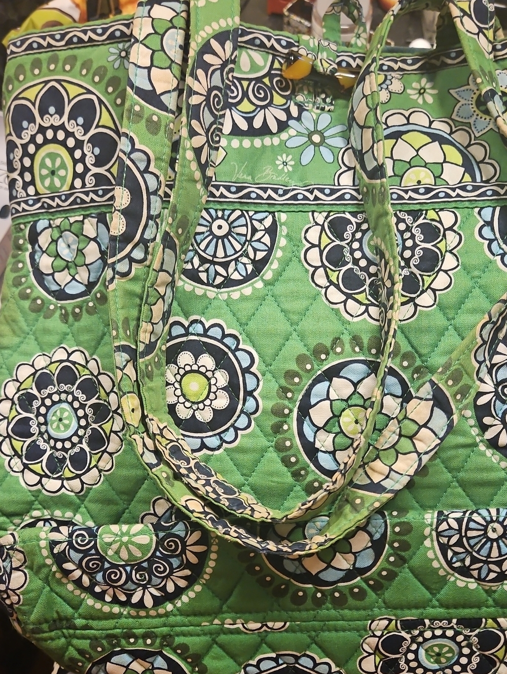 Vera Bradley Green Quilted Tote with Medallion Print